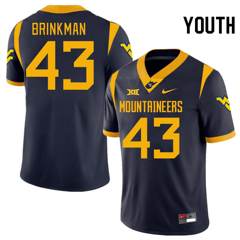 Youth #43 Austin Brinkman West Virginia Mountaineers College 2024 New Uniforms Football Jerseys Stit